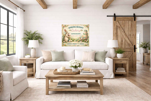 Spring Bunny Bakery Sign With Treats| Prints, Canvas, Wood, or Metal Art
