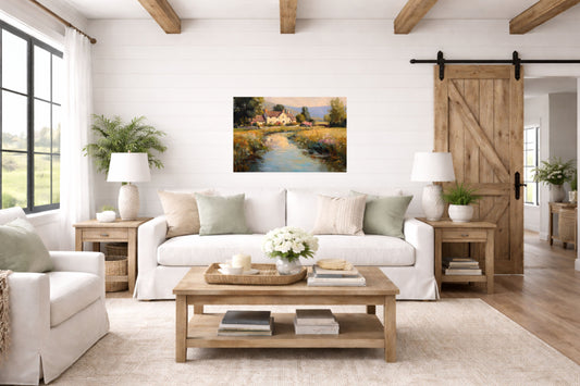 Whispering Brook Cottage | English Print| Cottage Landscape Print| Impressionist Country| Cottagecore Art| Giclee Paper- Wood- Metal- Canvas