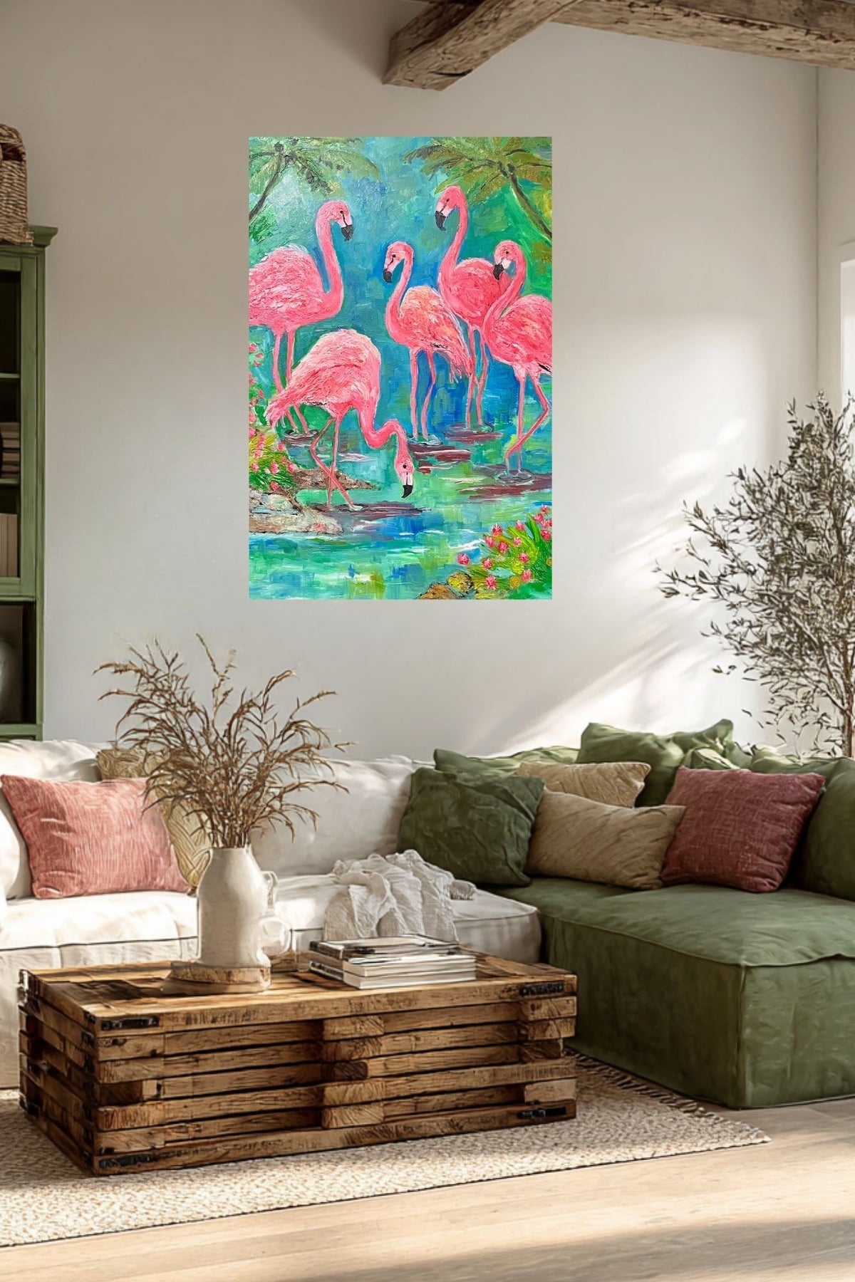 Pink Flamingo Paradise|Tropical Birds| Giclee Paper- Wood- Metal- Canvas