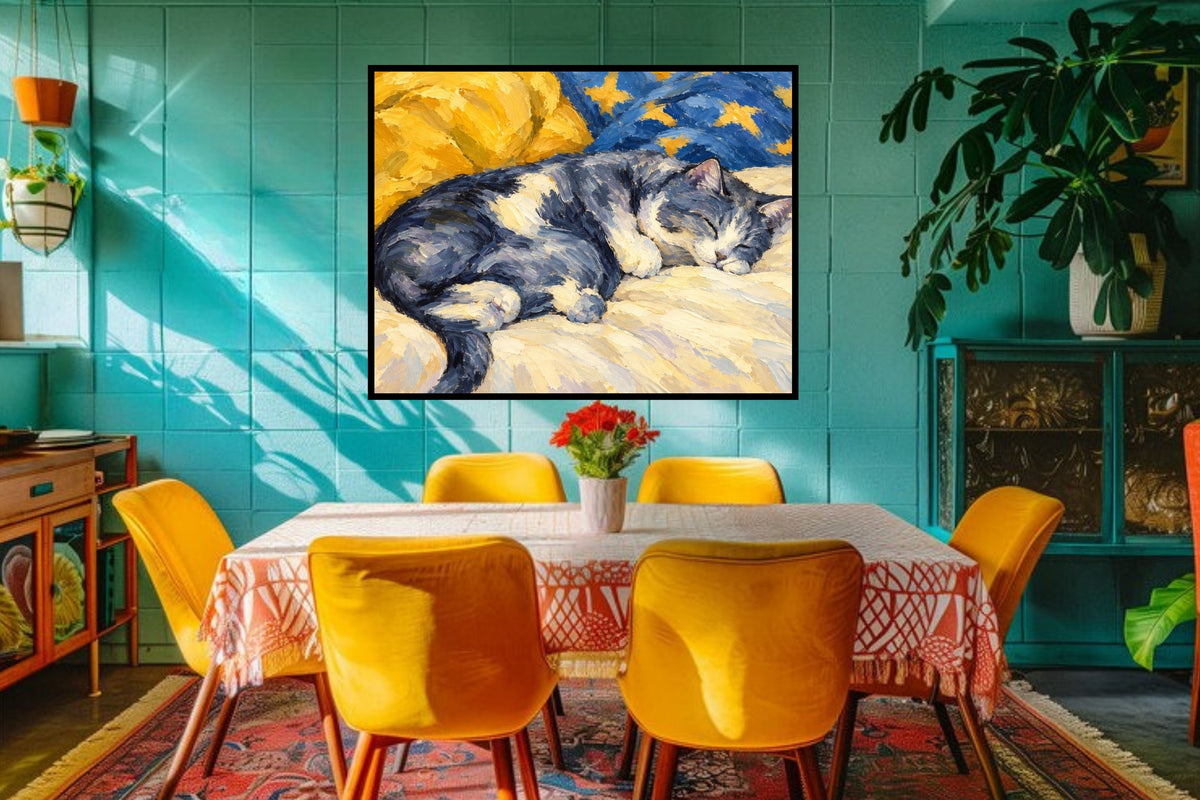 Catnapping Sleeping Cat Art | Impressionist Cat Print | Canvas, Giclee Paper, Wood or Metal