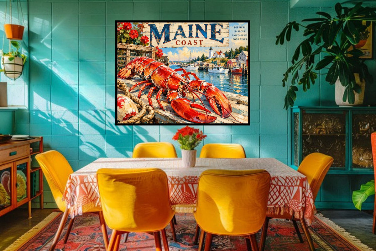 Maine Coast Lobster Vintage Coastal Travel Po