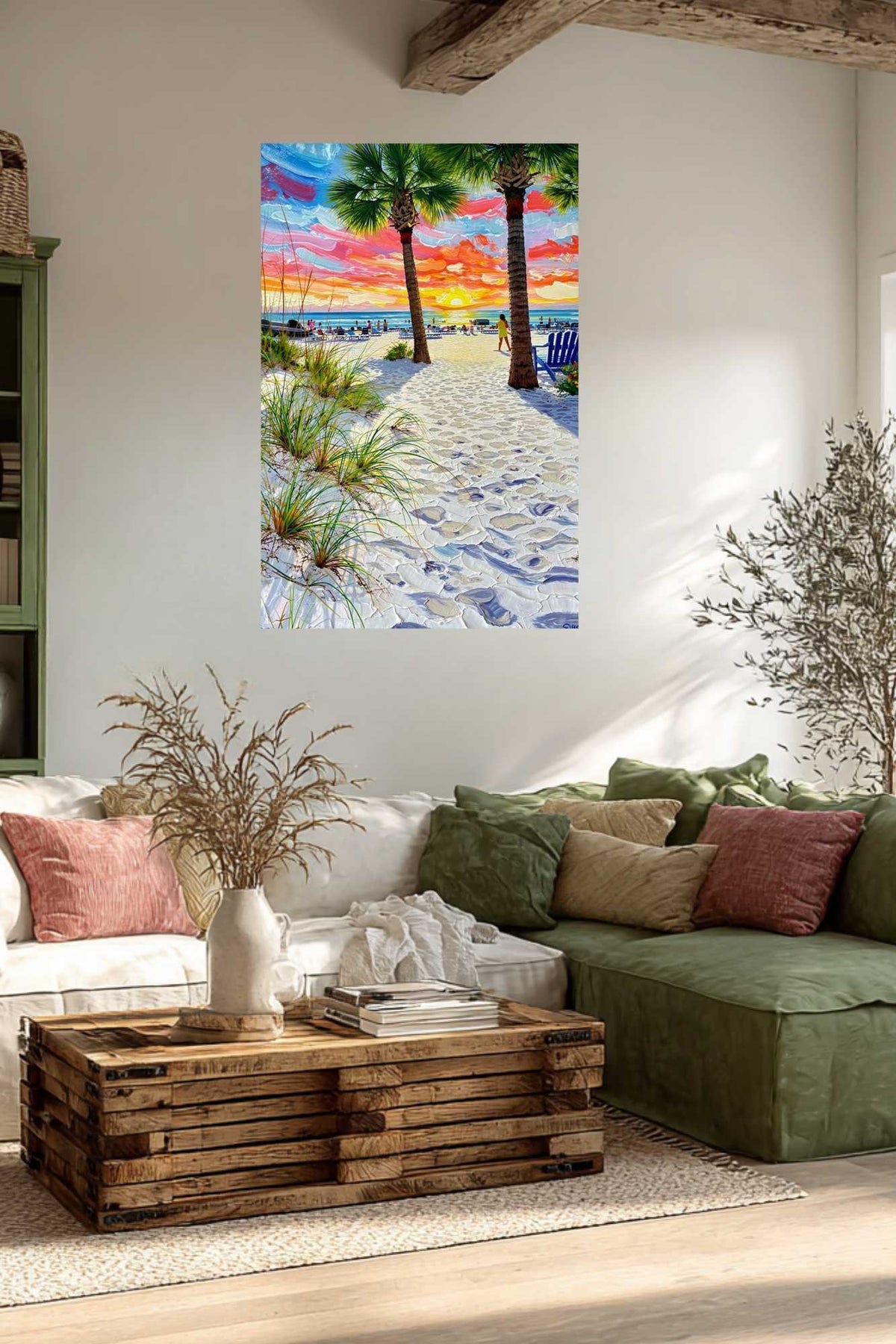 Peaceful Shores | Coastal Beach| Palm Tree Art| Giclee Paper- Wood- Metal- Canvas