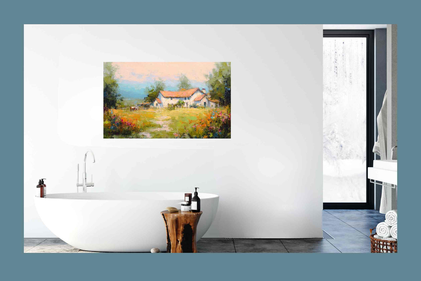 Blue Ridge Wildflower Farm – Impressionist Southern Farmhouse Painting, Wall Art, Giclée on Canvas, Wood, Metal & Fine Art Paper