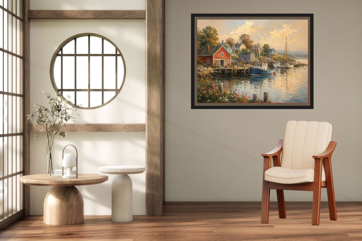 Coastal Harbor at Golden Hour| Coast Ship Art| Giclee Paper- Wood- Metal- Canvas