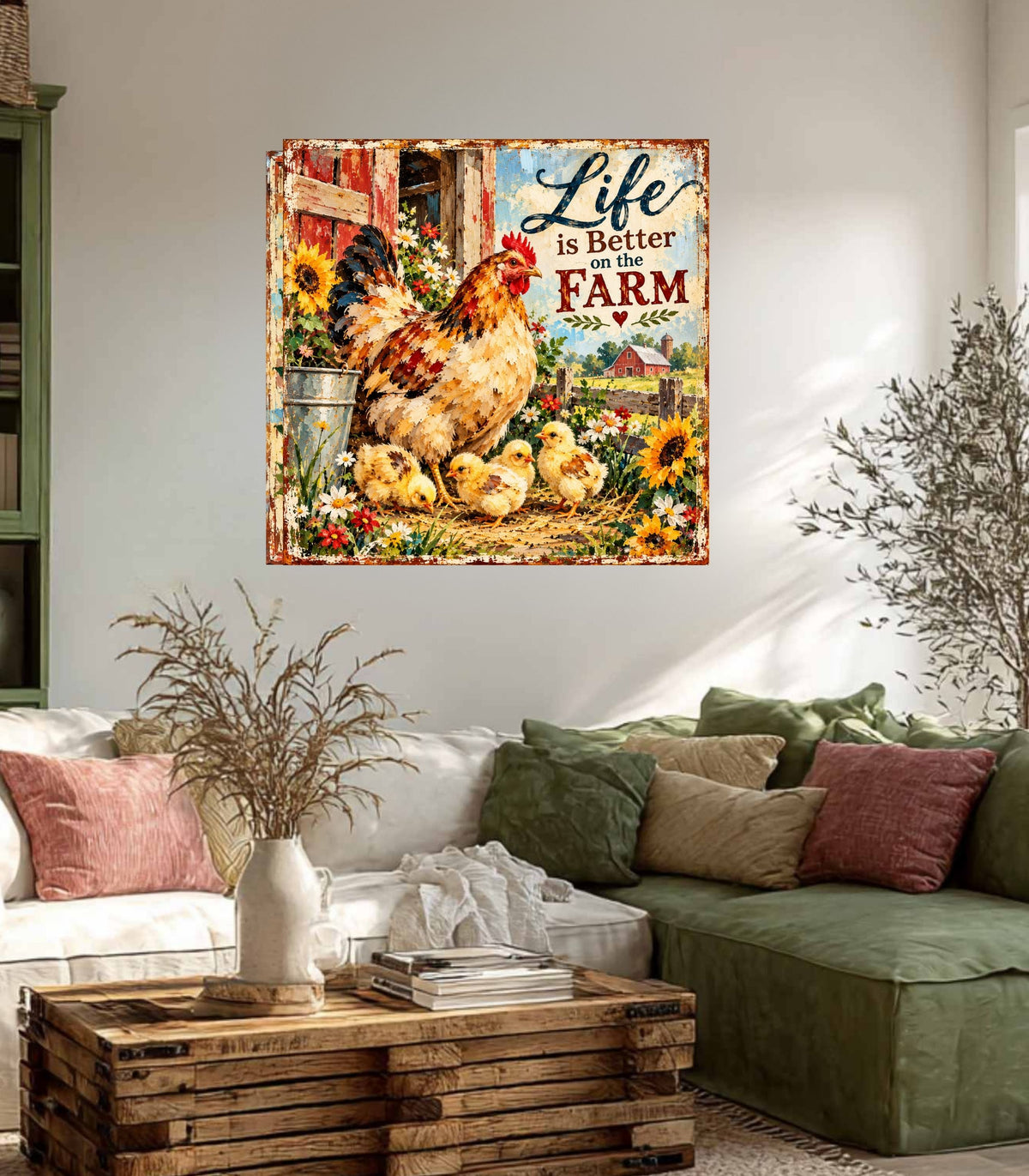 Life Is Better on the Farm | Hen & Chicks Country Farm Art | Giclée Paper • Wood • Metal • Canvas