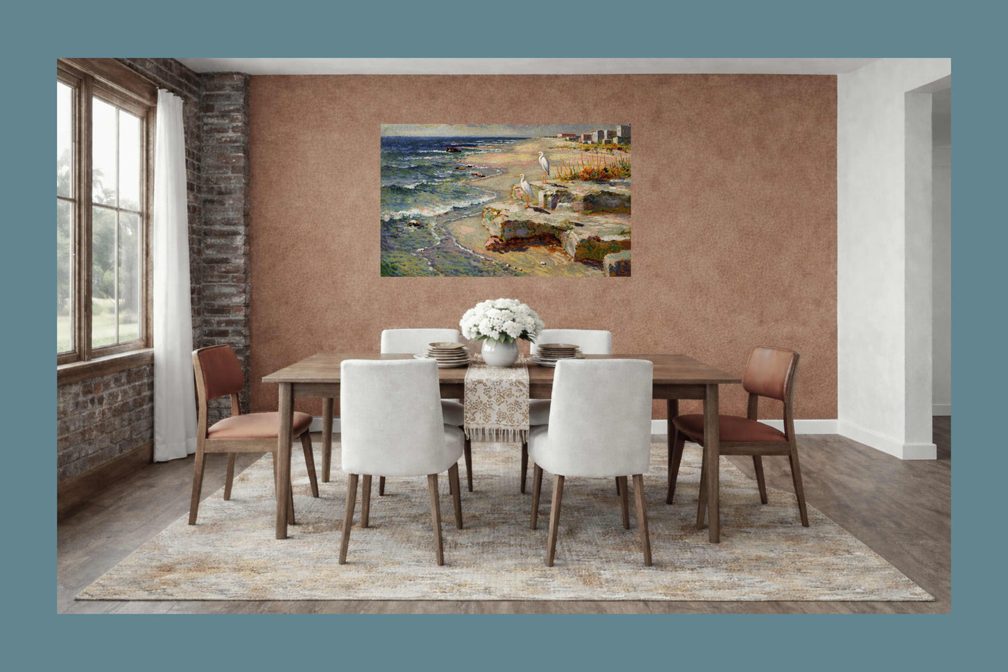 Coastal Herons – Impressionist Beach Painting, Shorebirds at the Surf, Coastal Wall Art, Giclée on Canvas, Wood, Metal & Fine Art Paper