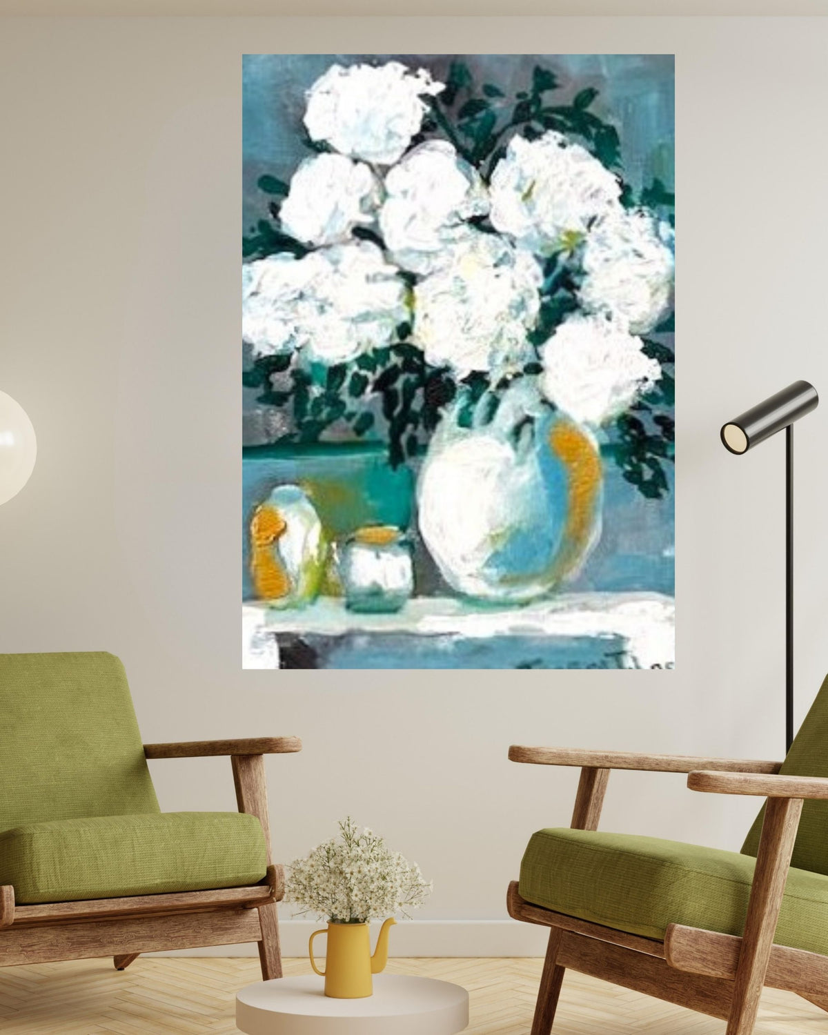 White Hydrangeas Floral Arrangement | Original Floral Art | Giclée Paper • Wood • Metal • Canvas