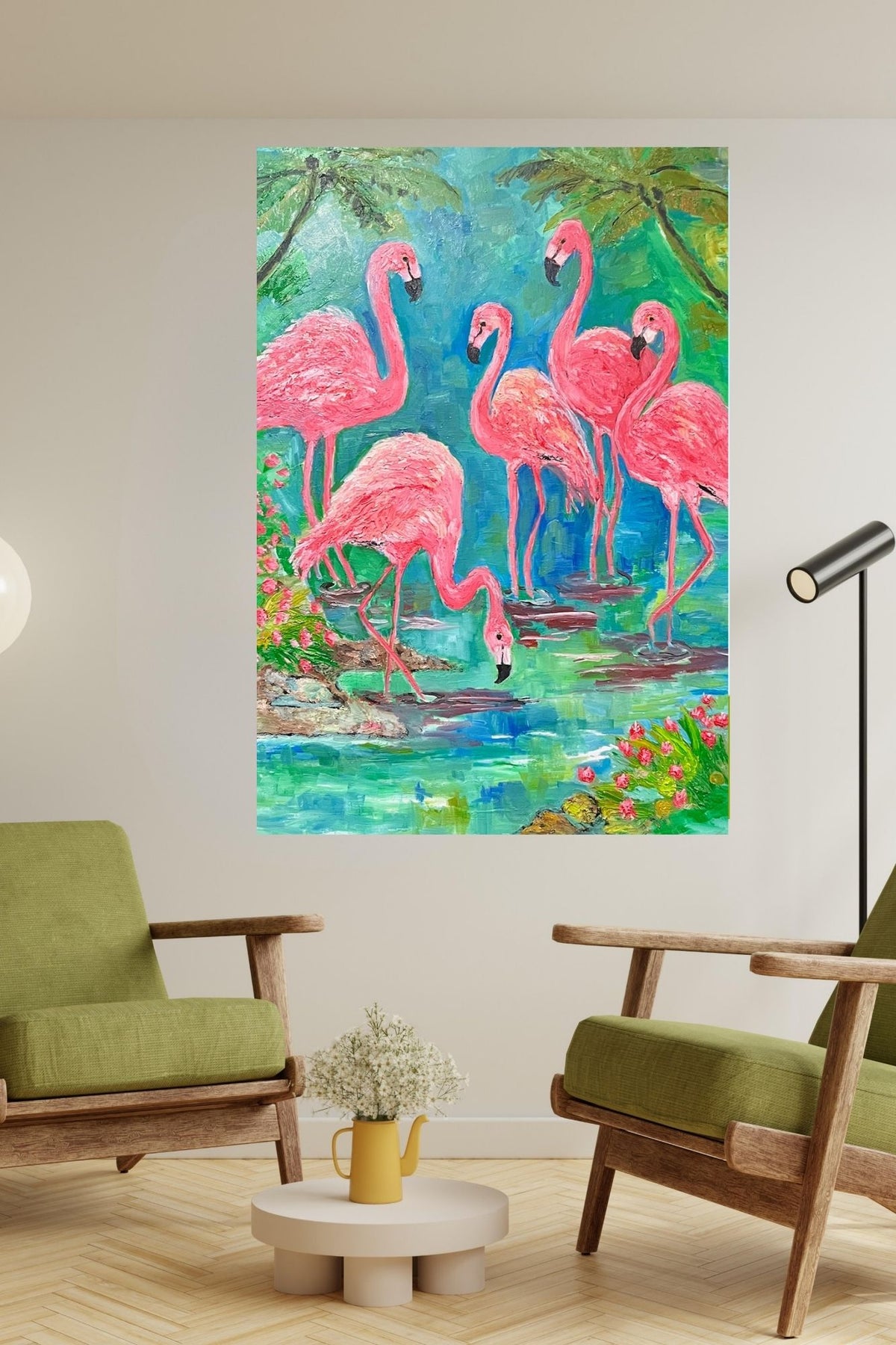 Pink Flamingo Paradise|Tropical Birds| Giclee Paper- Wood- Metal- Canvas