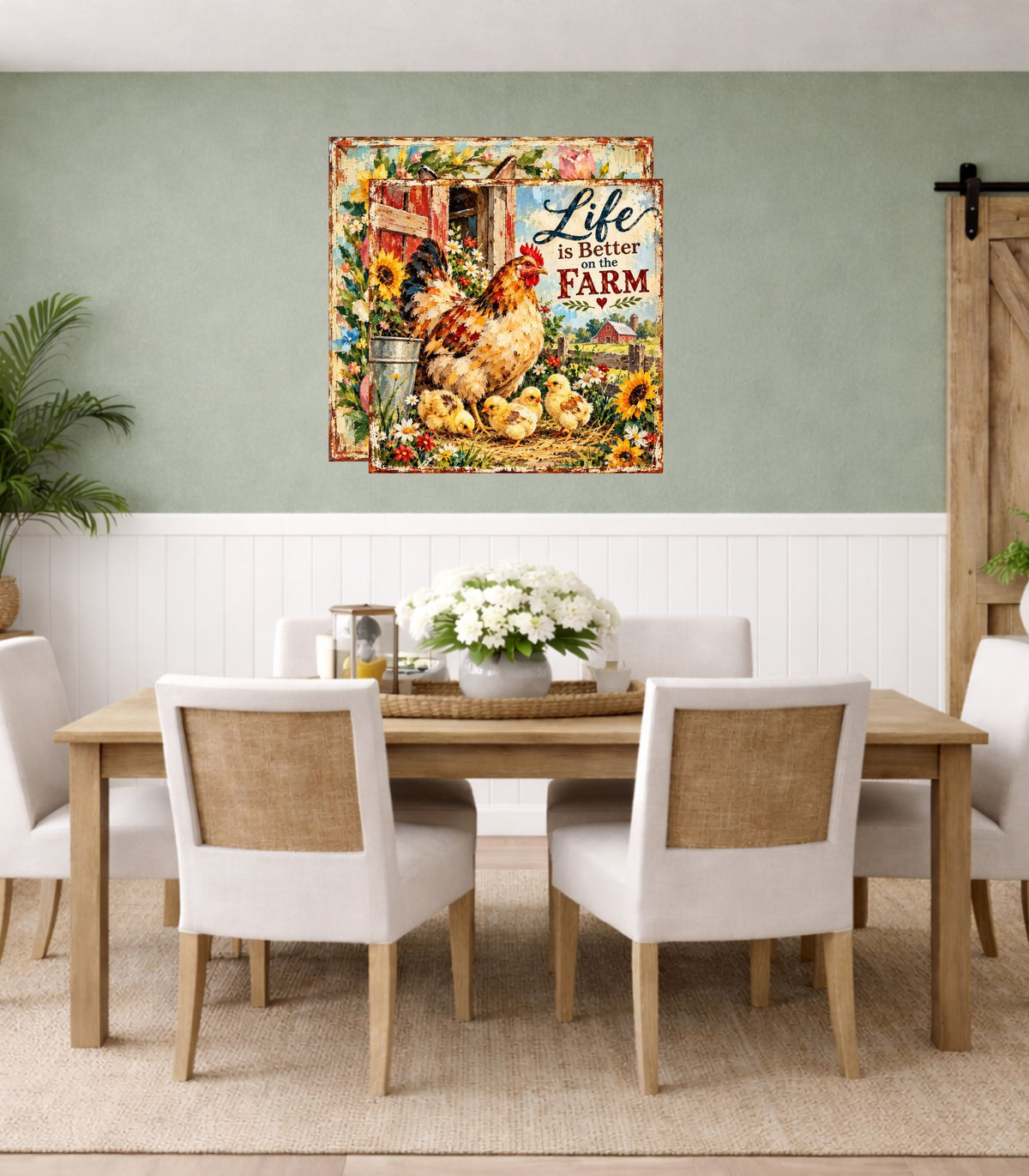 Life Is Better on the Farm | Hen & Chicks Country Farm Art | Giclée Paper • Wood • Metal • Canvas