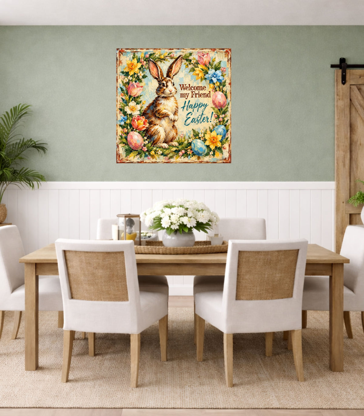 Vintage Welcome My Friend Easter Bunny| Giclee Prints, Canvas, Wood, or Metal Art