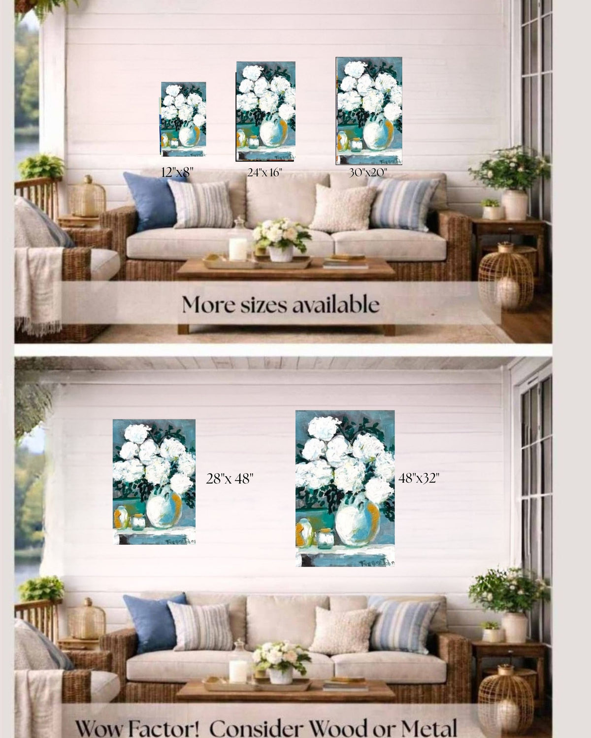 White Hydrangeas Floral Arrangement | Original Floral Art | Giclée Paper • Wood • Metal • Canvas