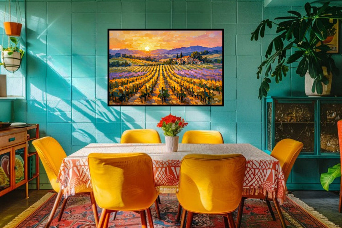 Golden French Vineyard at Sunset | Wine Country Art | Giclée Paper • Canvas • Birch Wood • Metal Panels