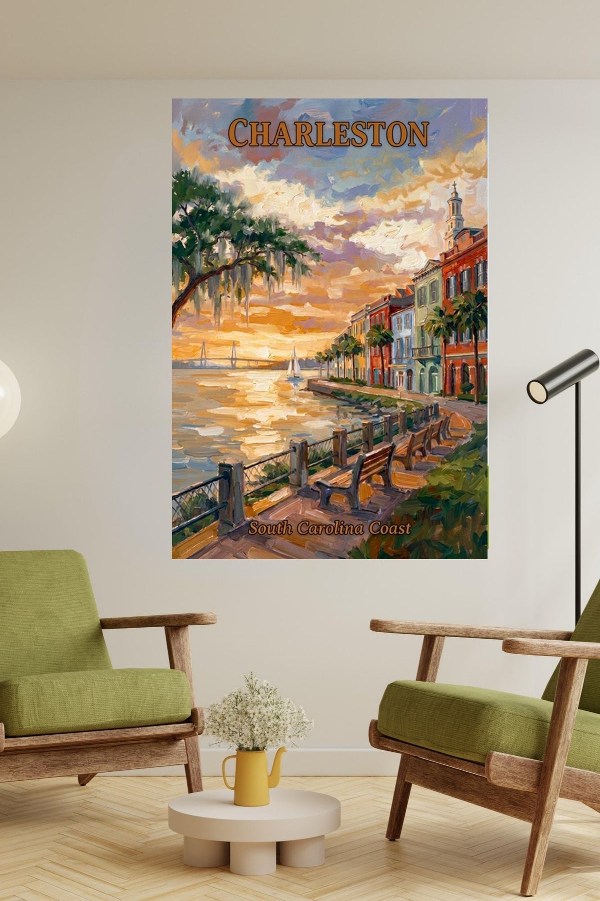 Charleston Sunset And Coastal Charm| US East Coast Art | Travel Poster|Prints Giclee Paper Giclee Canvas Birch Wood And Metal Panels
