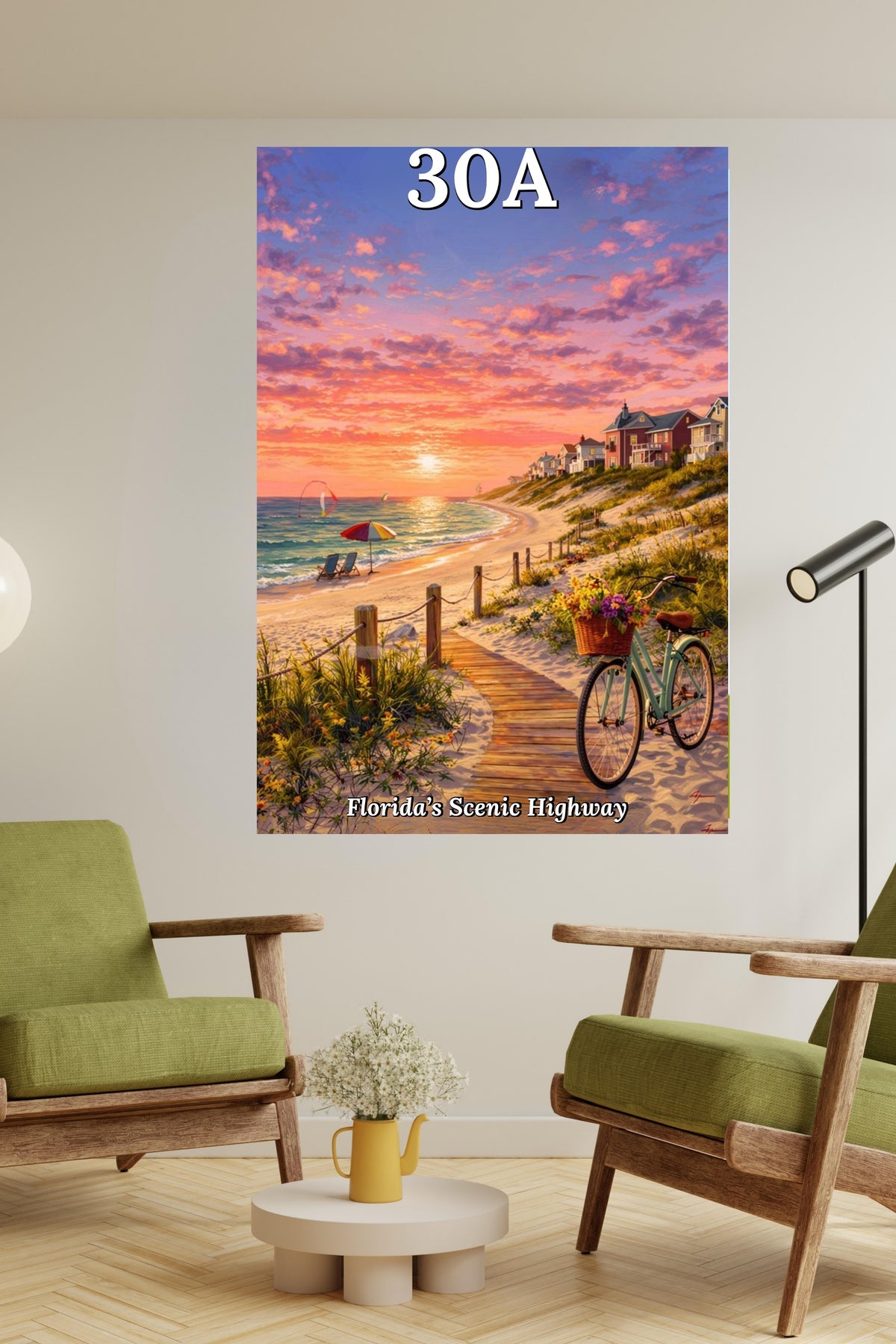 Bicycle Ride Along Florida 30A| Beach and Sunset Art| Travel Poster| Giclee Paper- Wood- Metal- Canvas