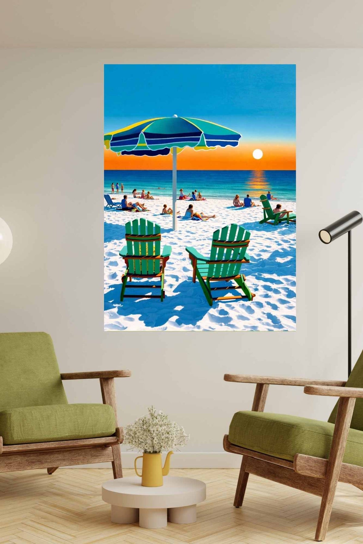 Beach Sunset With Adirondack Chairs| Beach Tropical Print| Giclee Paper- Wood- Metal- Canvas