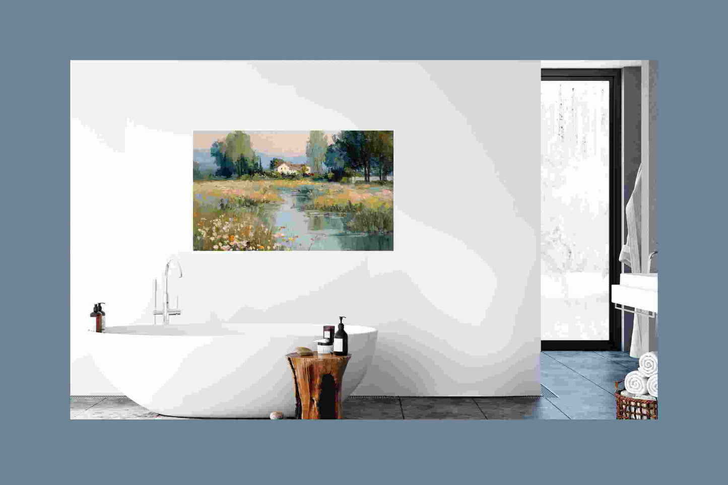 Gentle Waters Cottage – Impressionist Stream and Wildflower Painting, Cottage Garden Wall Art, Giclée on Canvas, Wood, Metal & Fine Art Paper