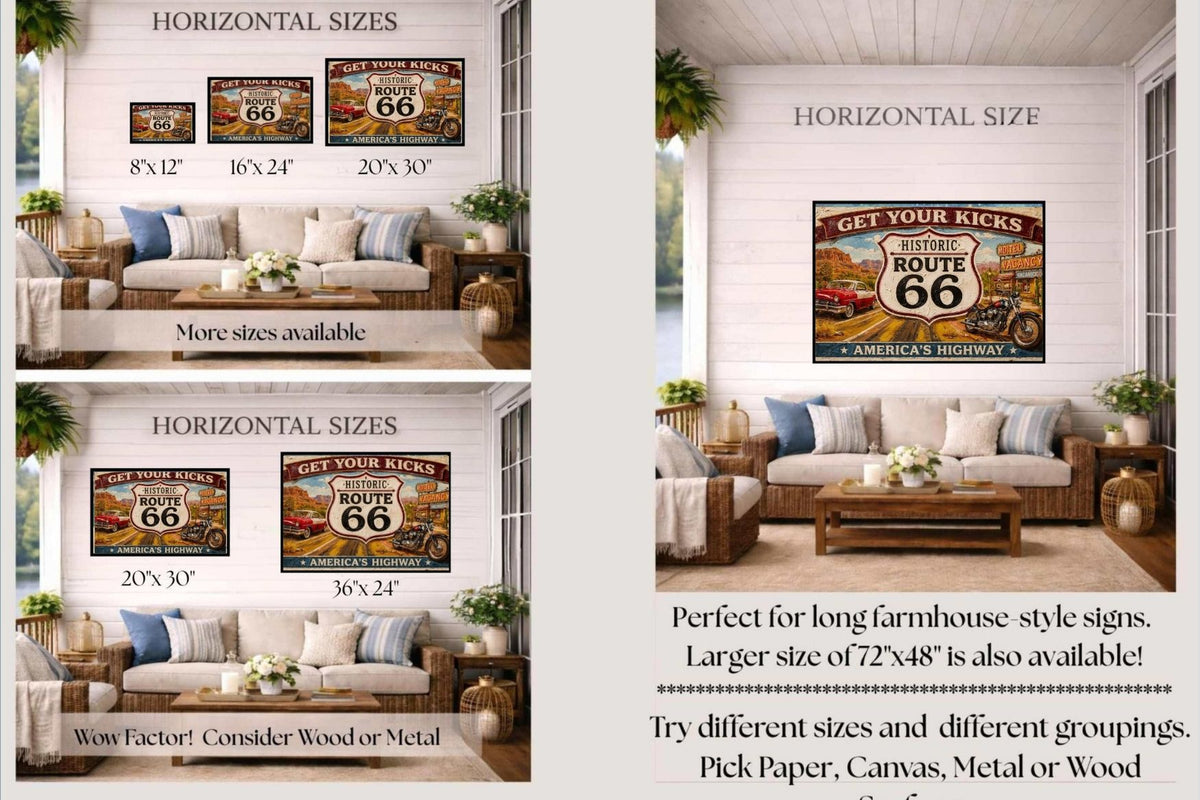 Historical Route 66 Vintage Sign| Prints, Canvas, Wood, or Metal Art