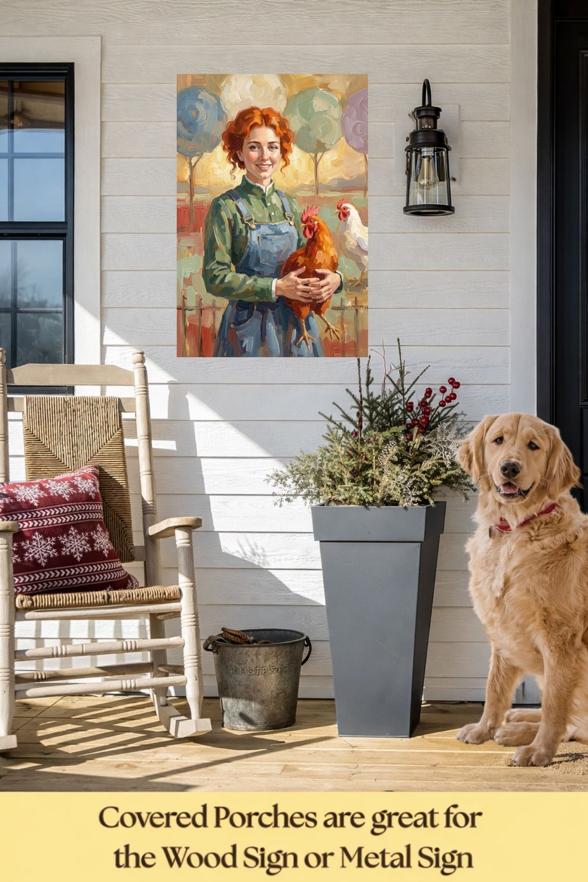 Modern Farm Woman| Farm-Chicken Art| Giclee Paper- Wood- Metal- Canvas