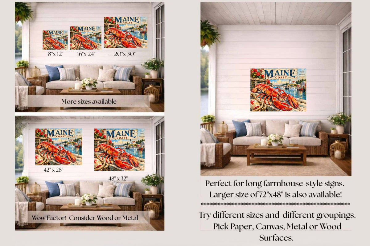 Maine Coast Lobster Vintage Coastal Travel Po