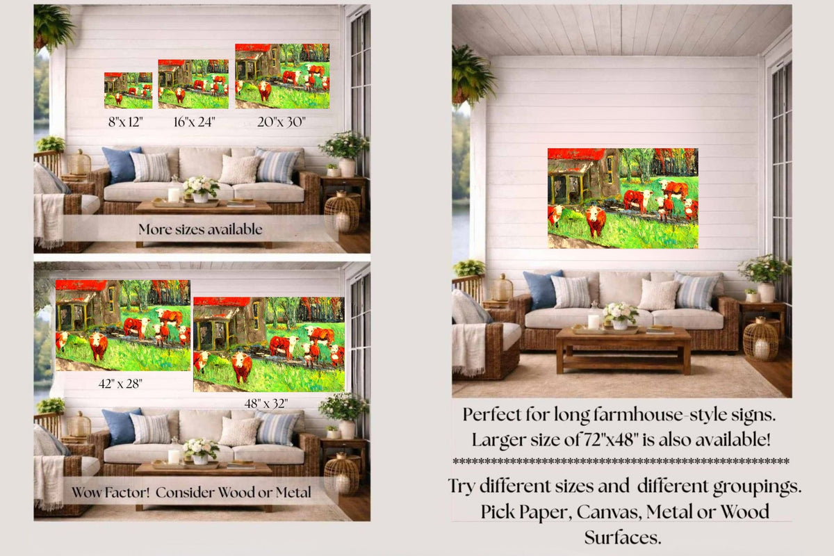 Cows In the Puddles- Giclee Paper- Wood- Metal- Canvas