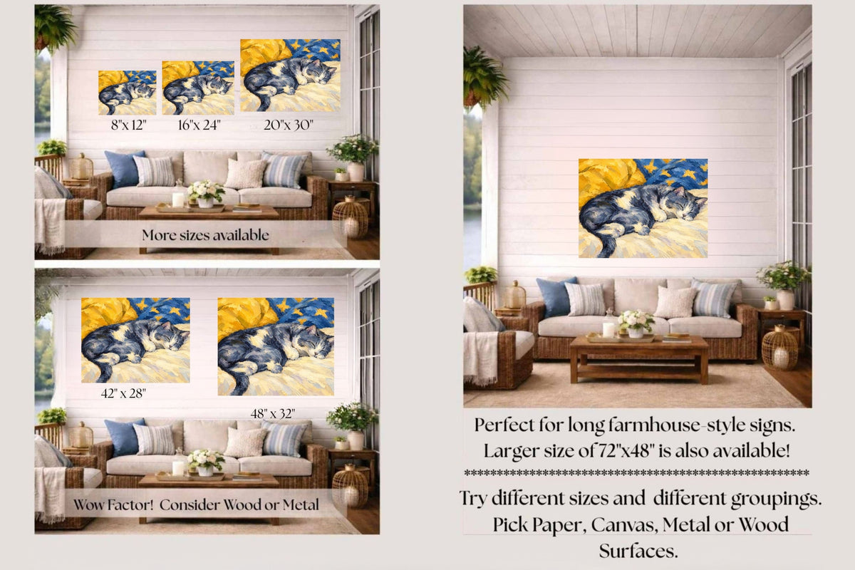 Catnapping Sleeping Cat Art | Impressionist Cat Print | Canvas, Giclee Paper, Wood or Metal