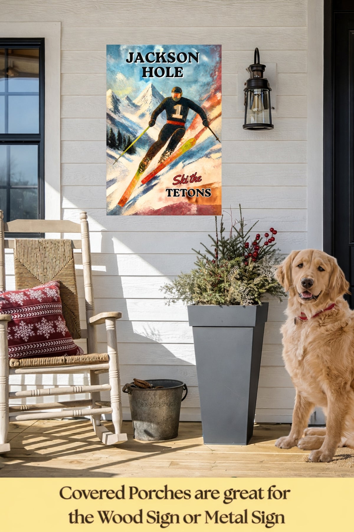 Jackson Hole | Ski the Tetons | Vintage Style Ski Art | Giclée Paper • Wood • Metal • Canvas