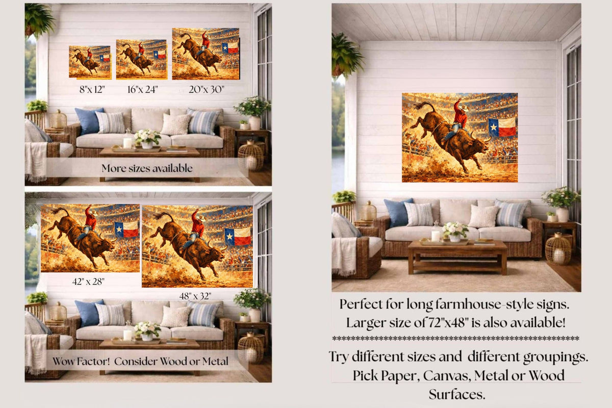 Bull Riding Rodeo Houston| Prints, Canvas, Wood, or Metal Art