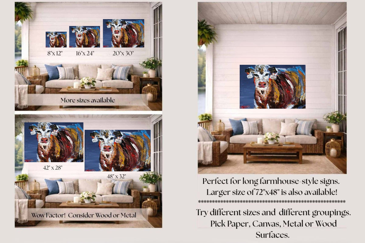 Pose for Me | Original Teresa Johnson Cow Art | Abstract Animal | Giclee Paper- Wood- Metal- Canvas