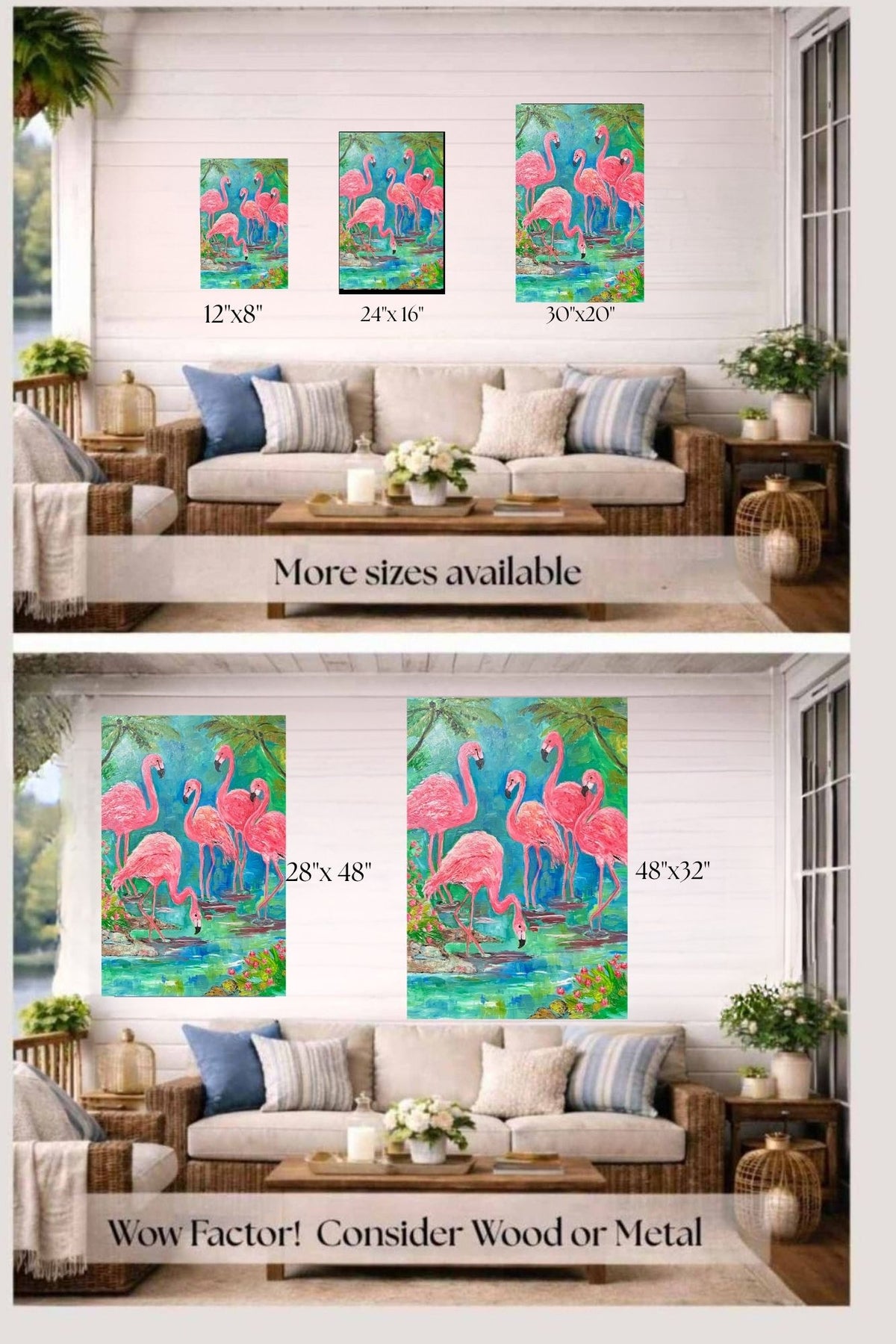 Pink Flamingo Paradise|Tropical Birds| Giclee Paper- Wood- Metal- Canvas