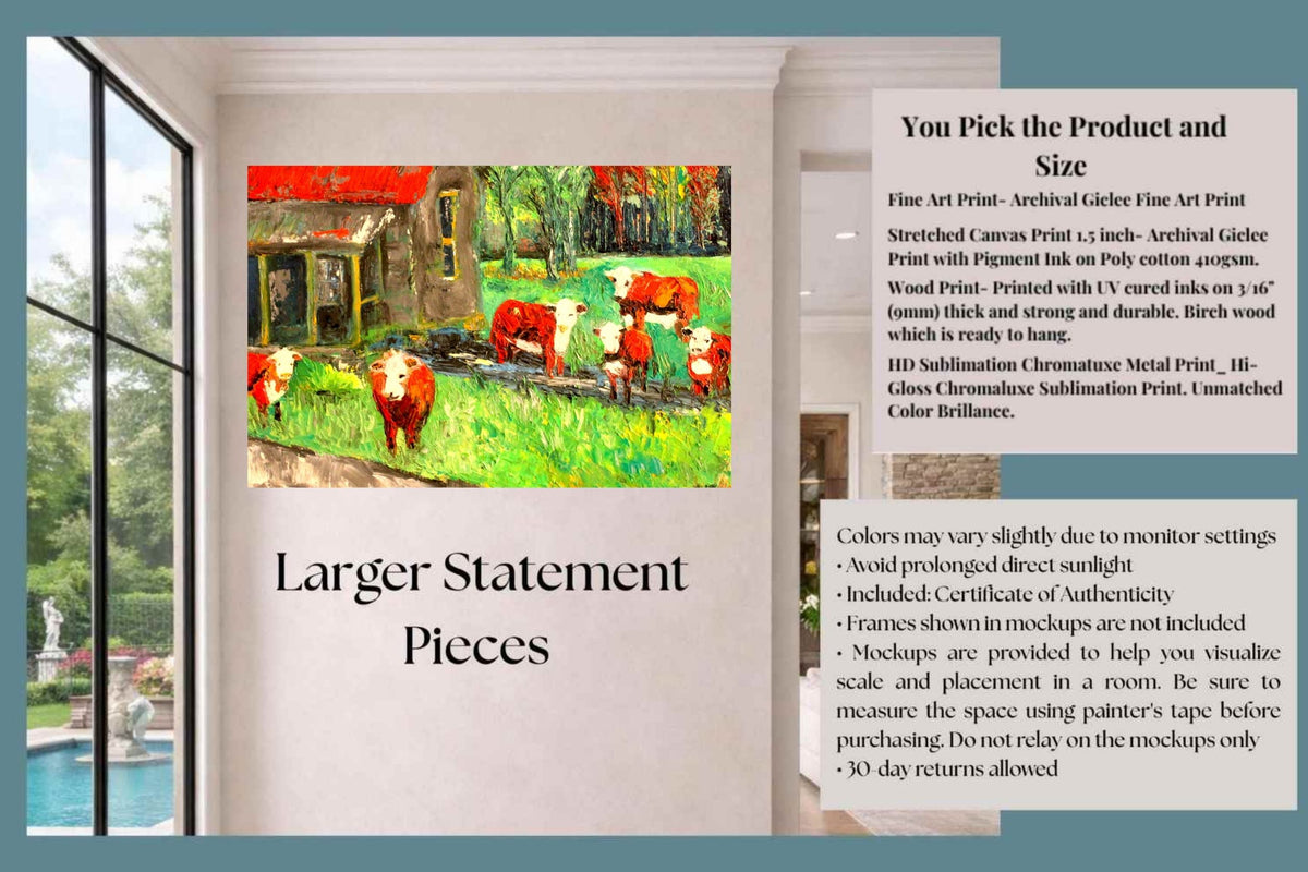 Cows In the Puddles- Giclee Paper- Wood- Metal- Canvas