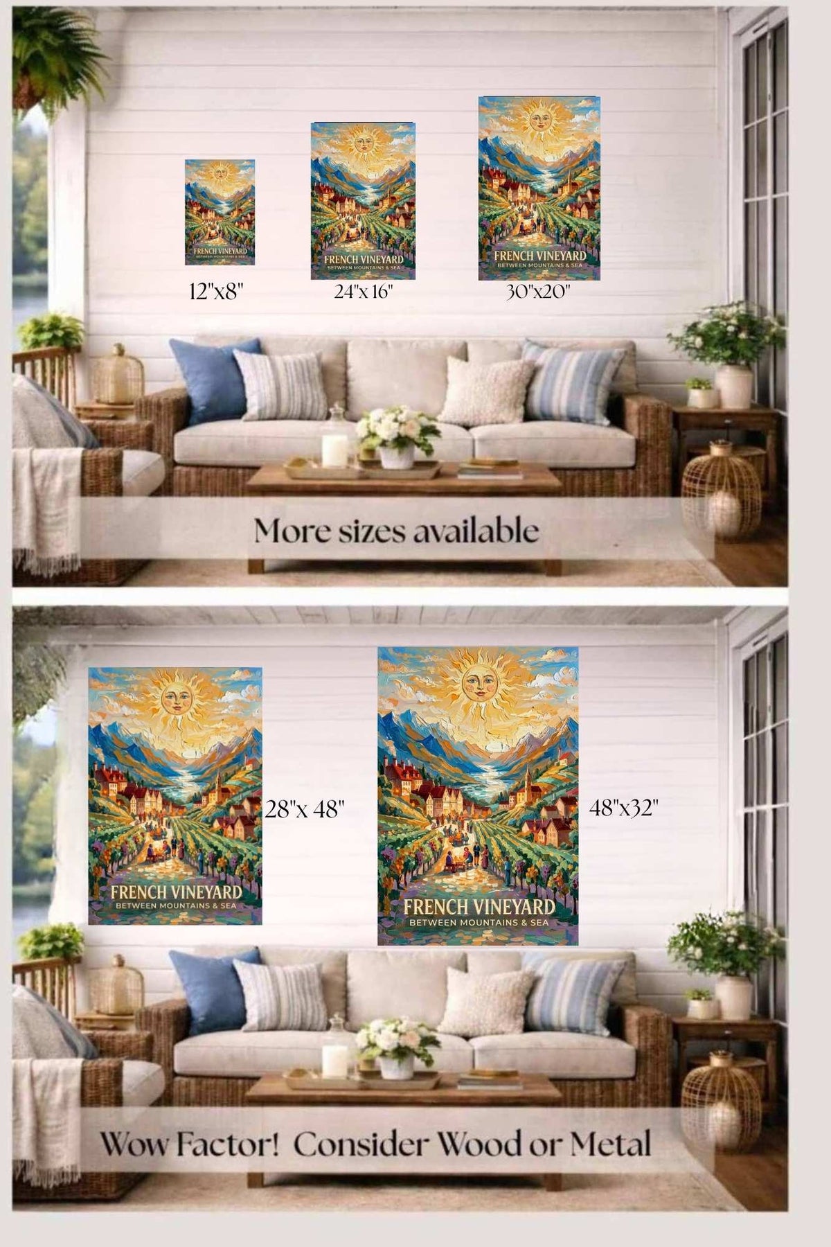French Vineyard Between Mountain and Sea| Travel Print| Giclee Paper- Wood- Metal- Canvas