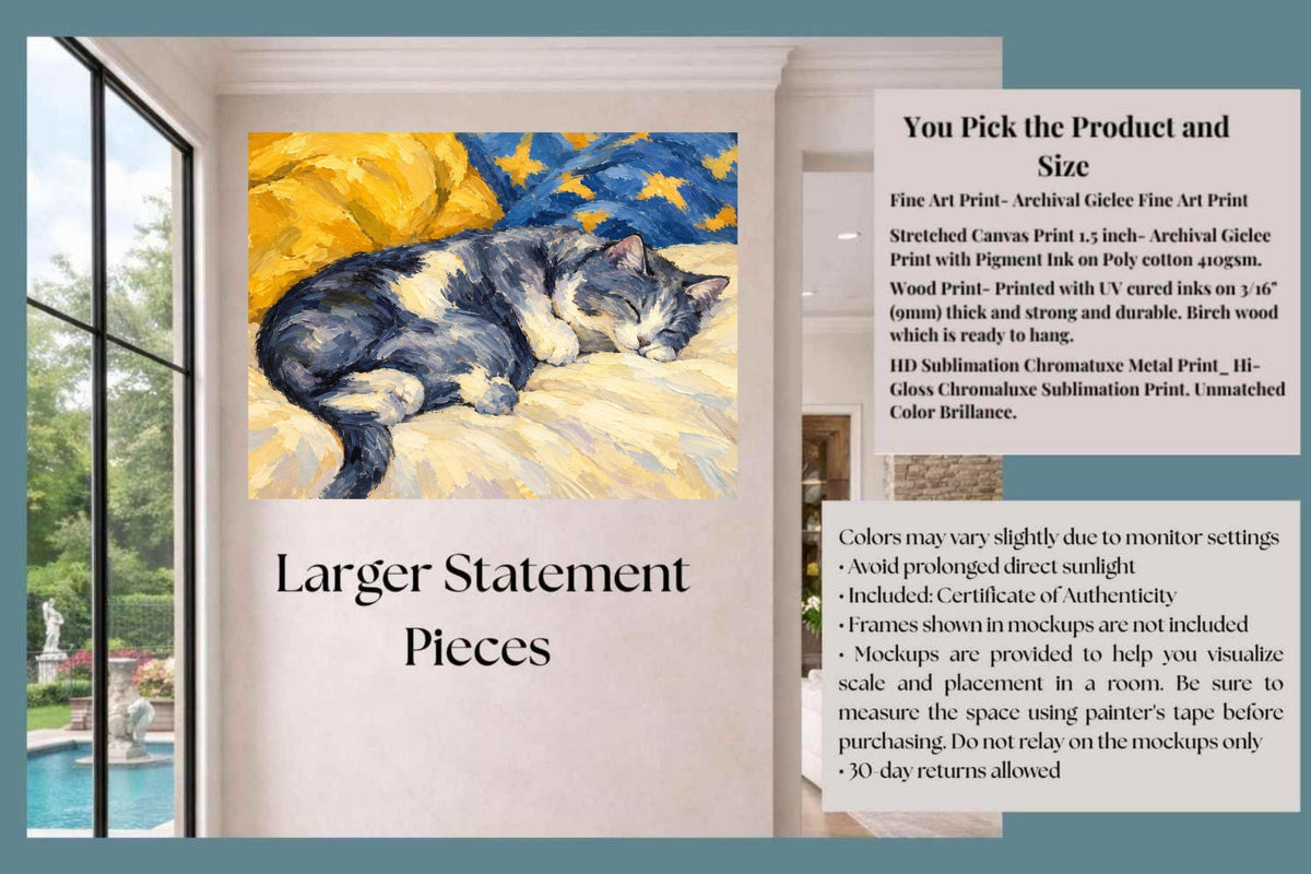 Catnapping Sleeping Cat Art | Impressionist Cat Print | Canvas, Giclee Paper, Wood or Metal