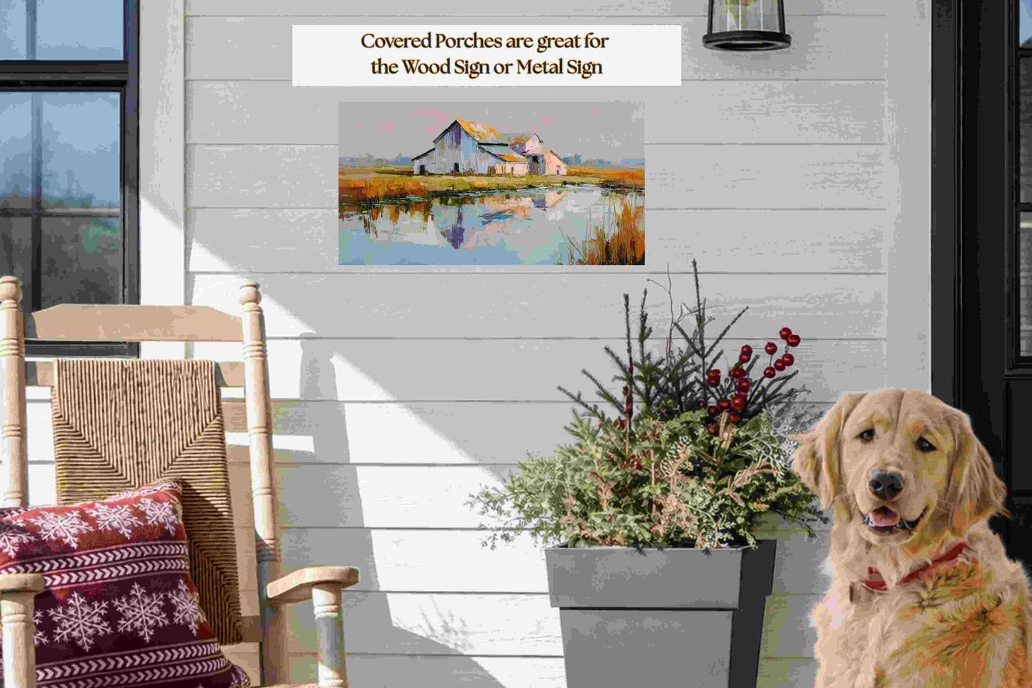 Still Water Farm – Impressionist Barn Reflection Painting, Farmhouse Wall Art, Giclée on Canvas, Wood, Metal & Fine Art Paper