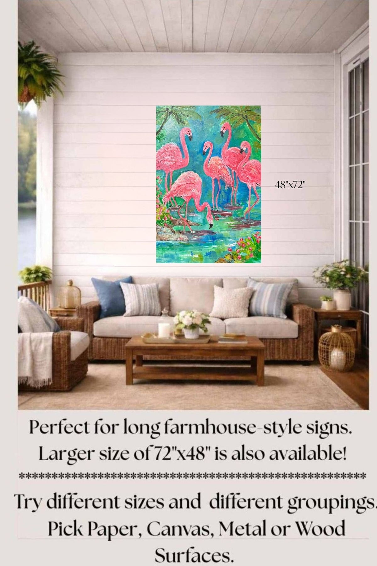 Pink Flamingo Paradise|Tropical Birds| Giclee Paper- Wood- Metal- Canvas