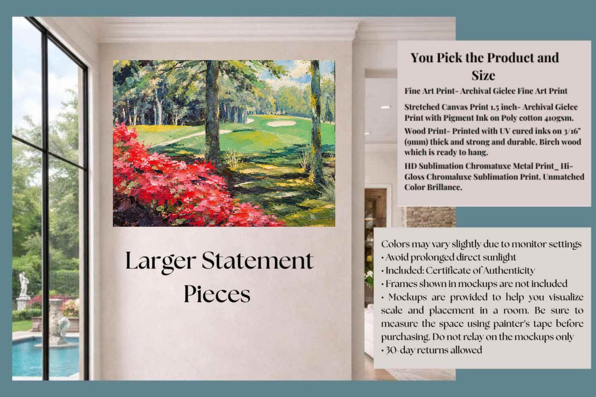 Azaleas Along the Fairway | Southern Golf Course Art | Giclée Paper • Wood • Metal • Canvas