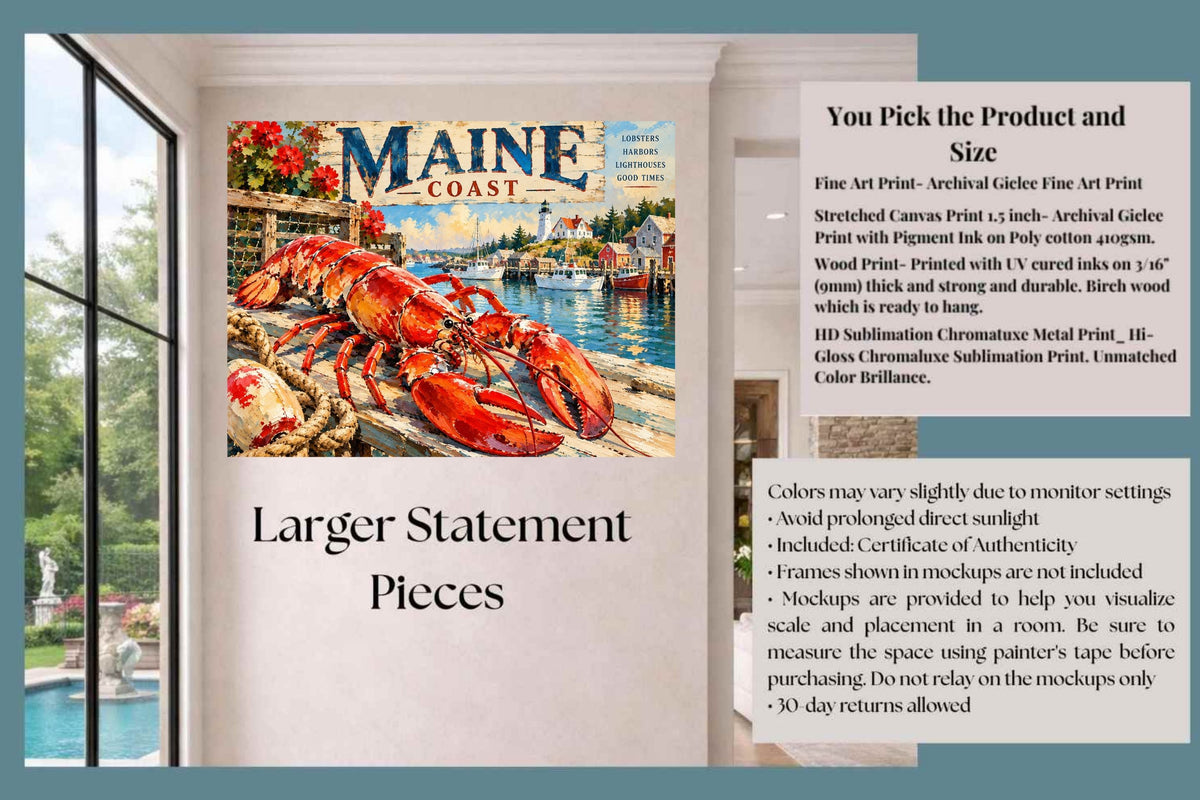 Maine Coast Lobster Vintage Coastal Travel Po