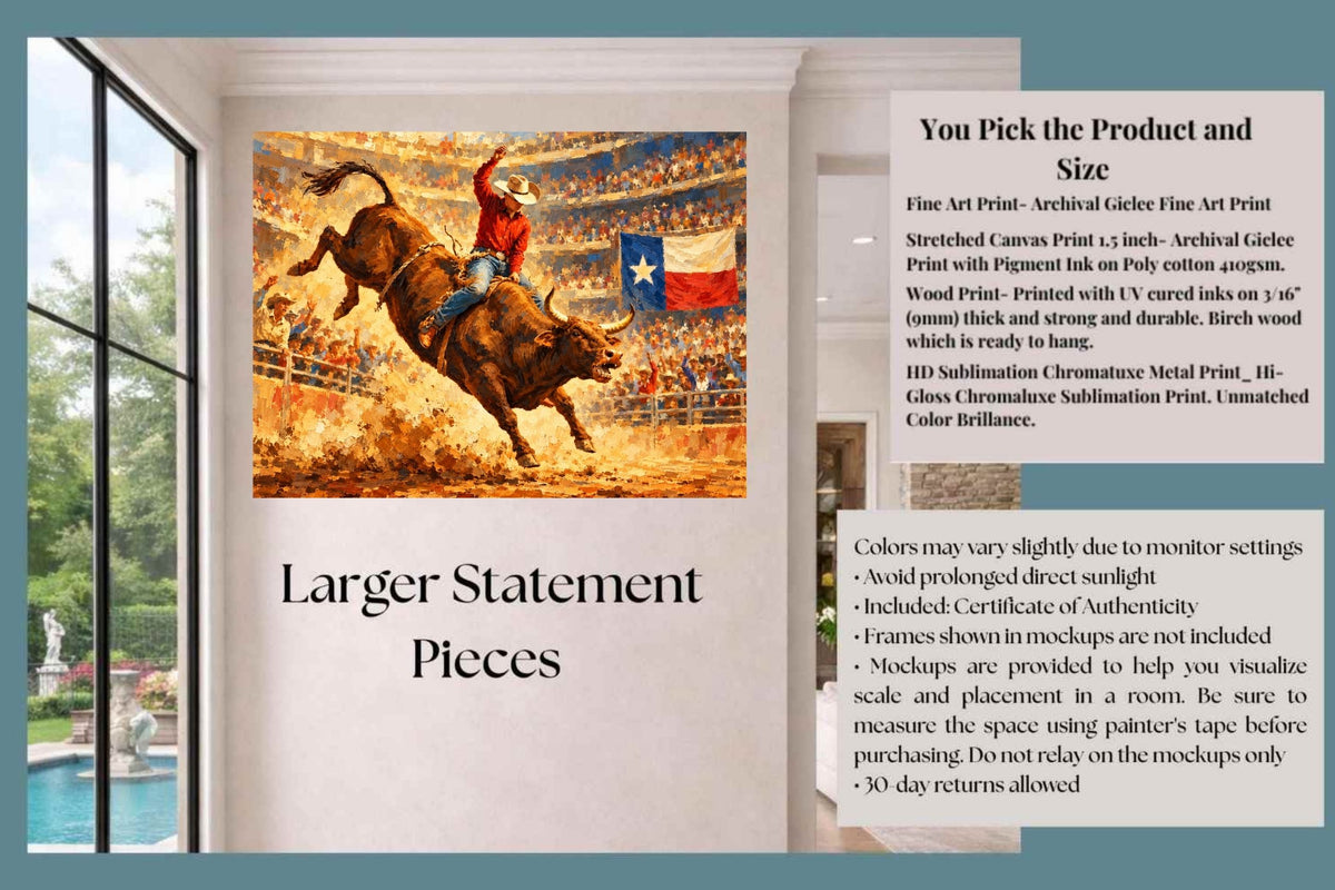 Bull Riding Rodeo Houston| Prints, Canvas, Wood, or Metal Art