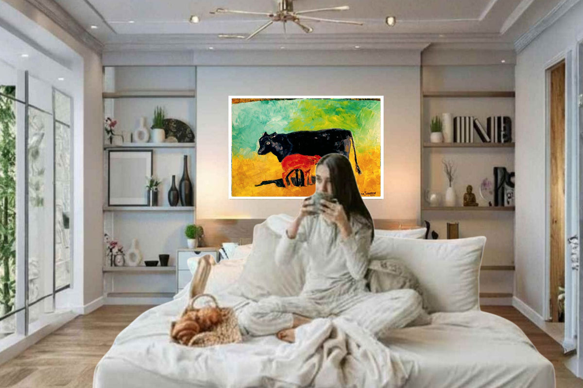 Allison's Cow and Calf Fine| Original Teresa Johnson Print | Western Decor |-Giclee Paper- Canvas