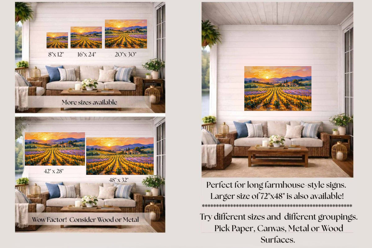 Golden French Vineyard at Sunset | Wine Country Art | Giclée Paper • Canvas • Birch Wood • Metal Panels