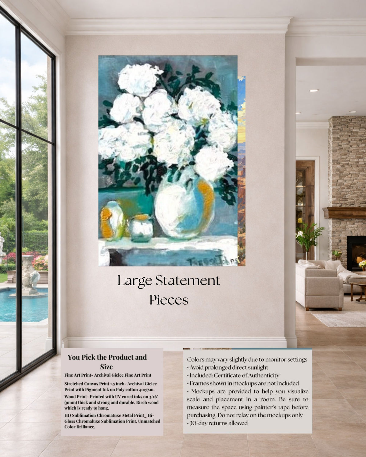 White Hydrangeas Floral Arrangement | Original Floral Art | Giclée Paper • Wood • Metal • Canvas