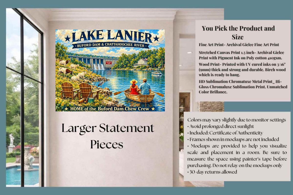 Lake Lanier Home of the Buford Chew Crew| Lake Living| Prints, Canvas, Wood, or Metal Art