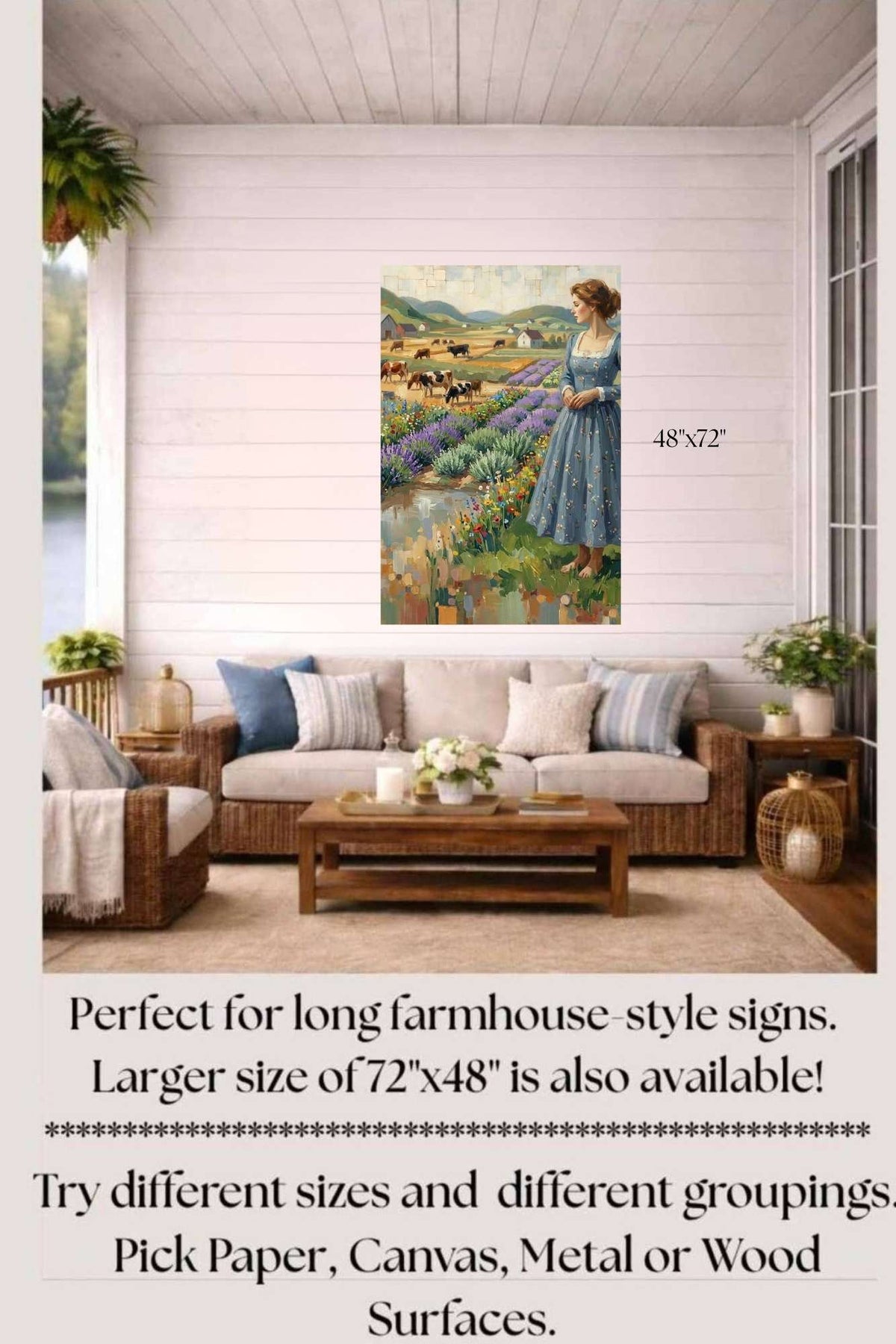 Farm Wildflowers and Pastures | Vintage Farm Landscape Art | Giclée Paper • Wood • Metal • Canvas