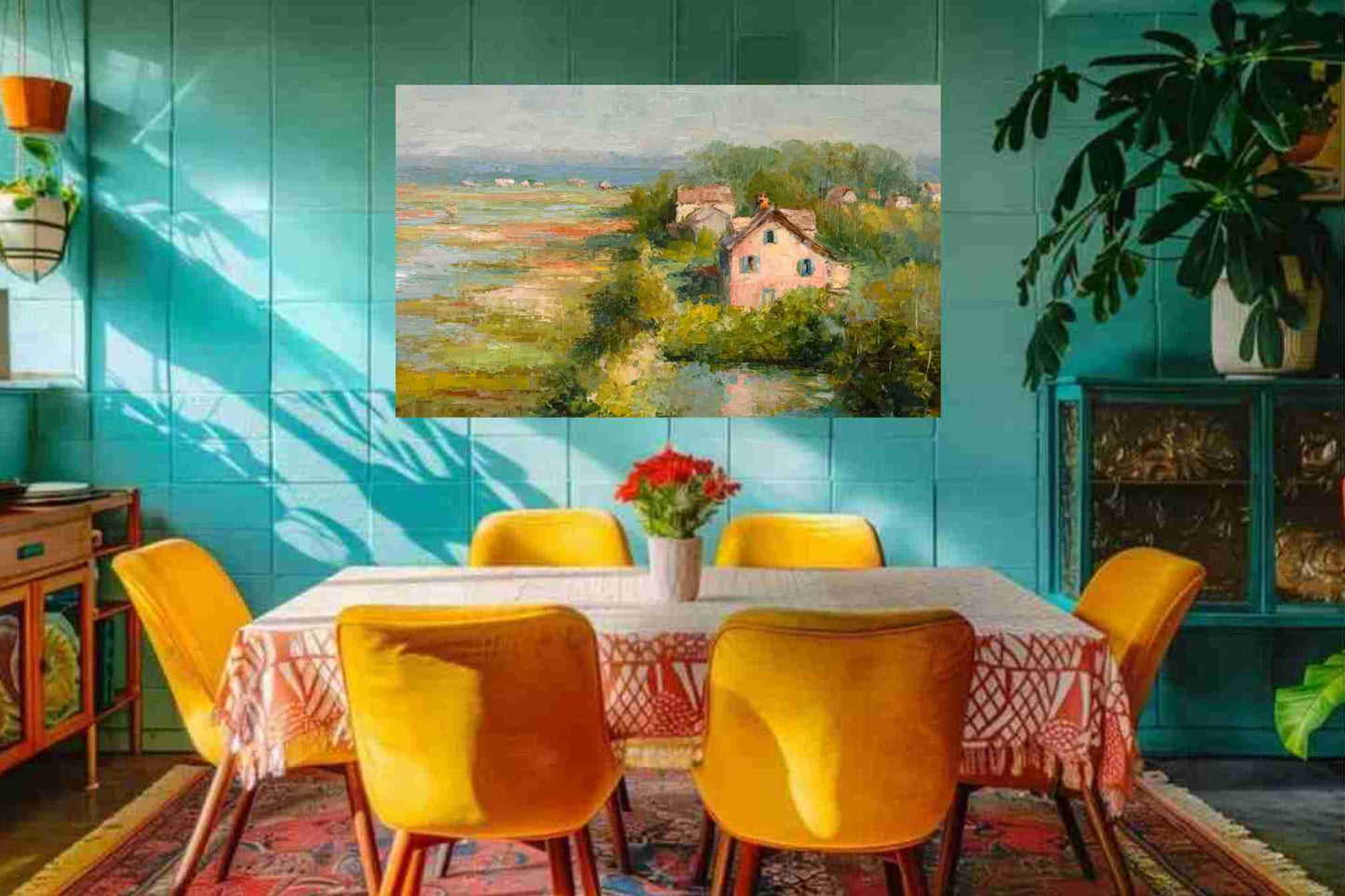 The Pink Cottage – Impressionist Marsh Cottage Painting, Coastal Wall Art, Romantic Cottage Print, Giclée on Canvas, Wood, Metal & Fine Art Paper