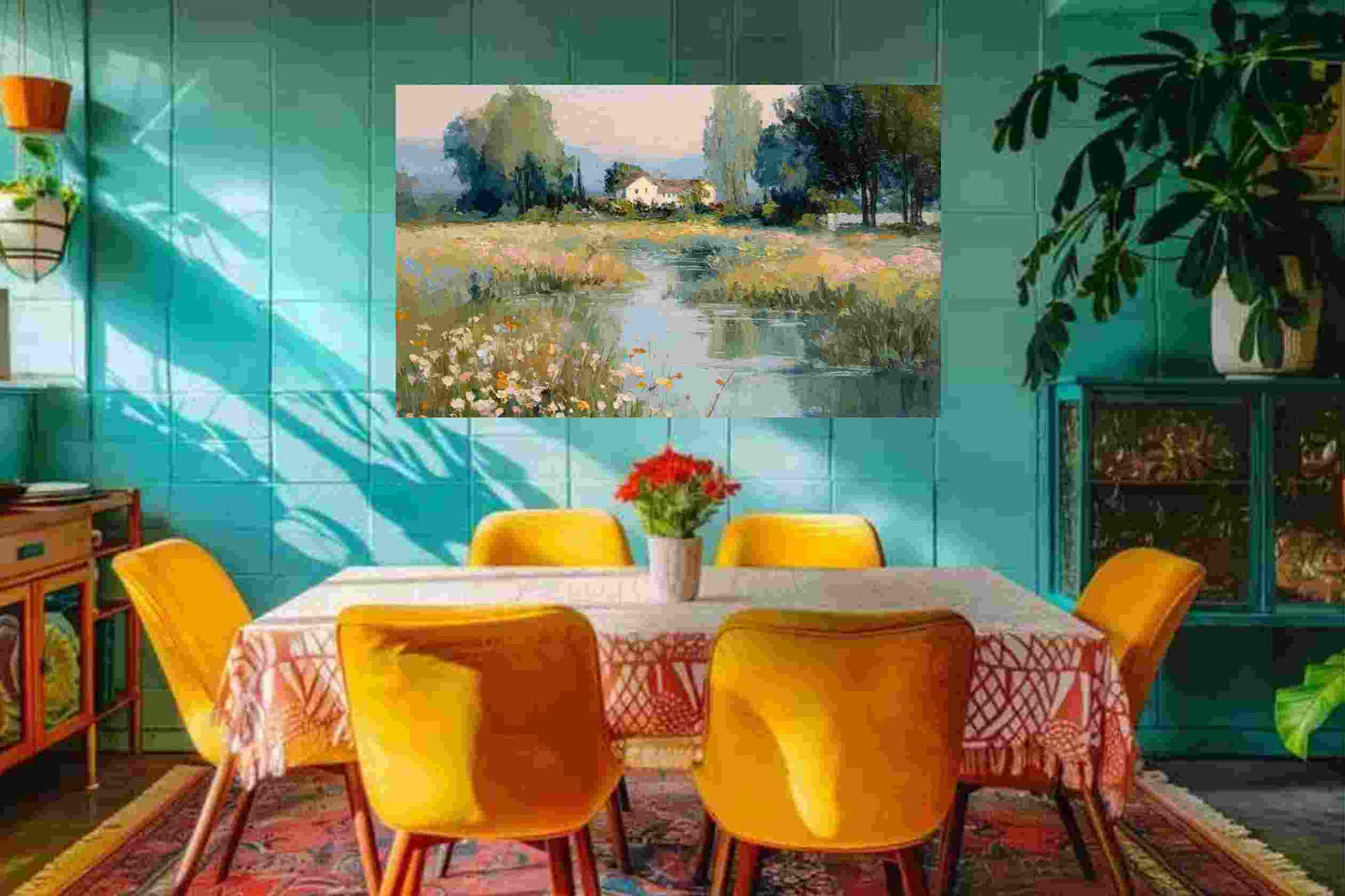 Gentle Waters Cottage – Impressionist Stream and Wildflower Painting, Cottage Garden Wall Art, Giclée on Canvas, Wood, Metal & Fine Art Paper