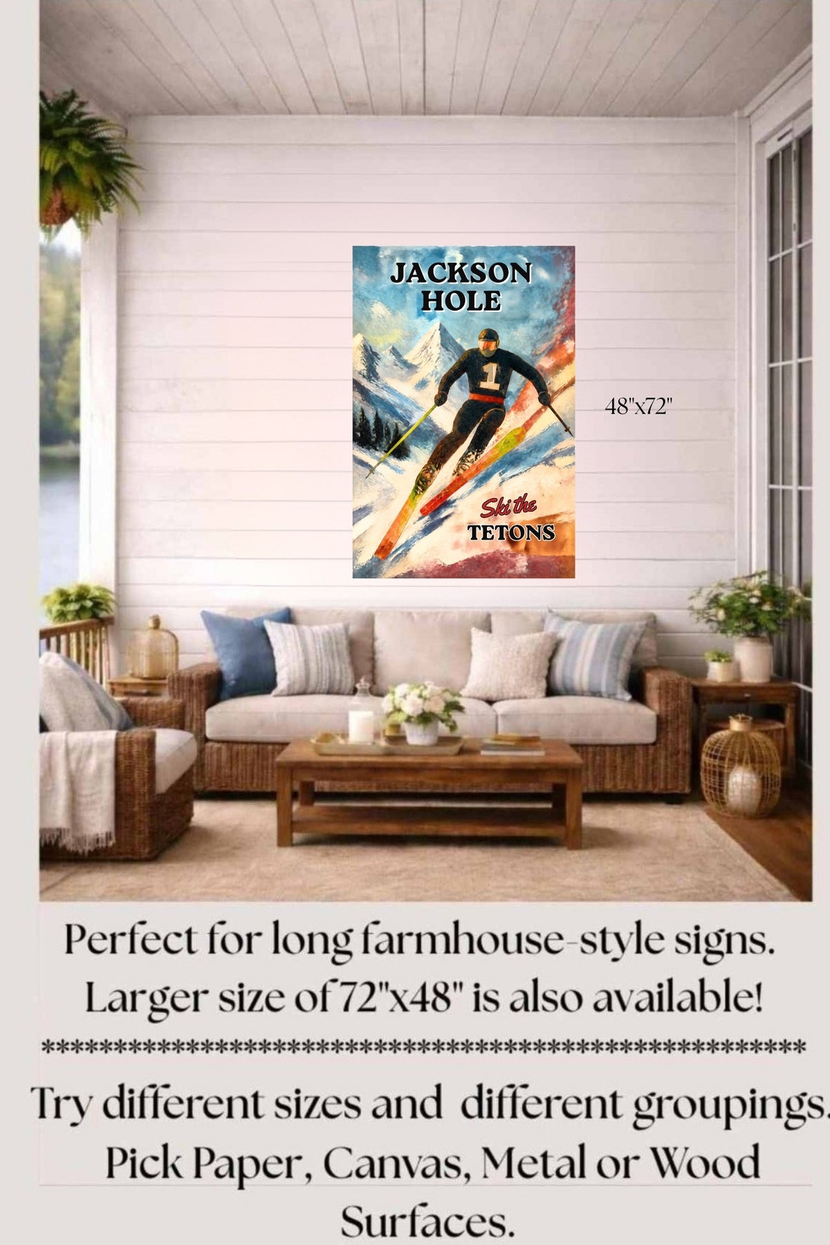 Jackson Hole | Ski the Tetons | Vintage Style Ski Art | Giclée Paper • Wood • Metal • Canvas