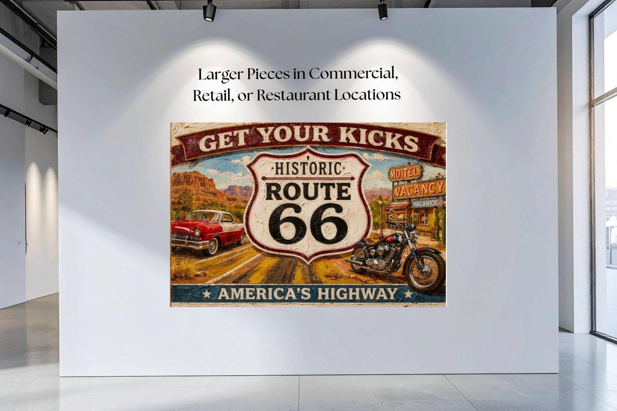 Historical Route 66 Vintage Sign| Prints, Canvas, Wood, or Metal Art