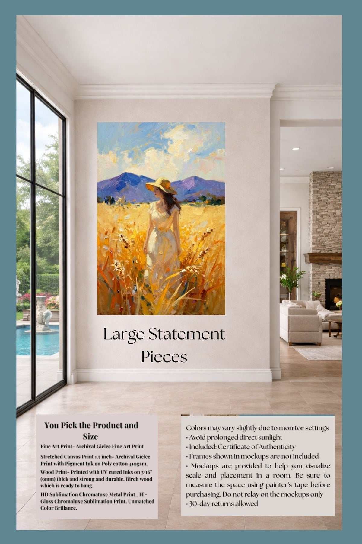 Where Summer Lingers | Wheat Field Prints |Vintage Style Farm Girl| Impressionist Landscape Print | Cottage Farmhouse Wall Art