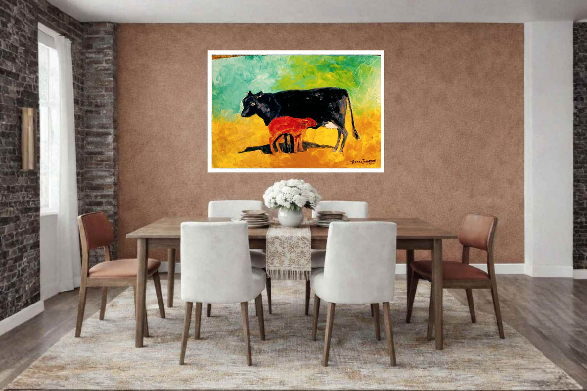 Allison's Cow and Calf Fine| Original Teresa Johnson Print | Western Decor |-Giclee Paper- Canvas
