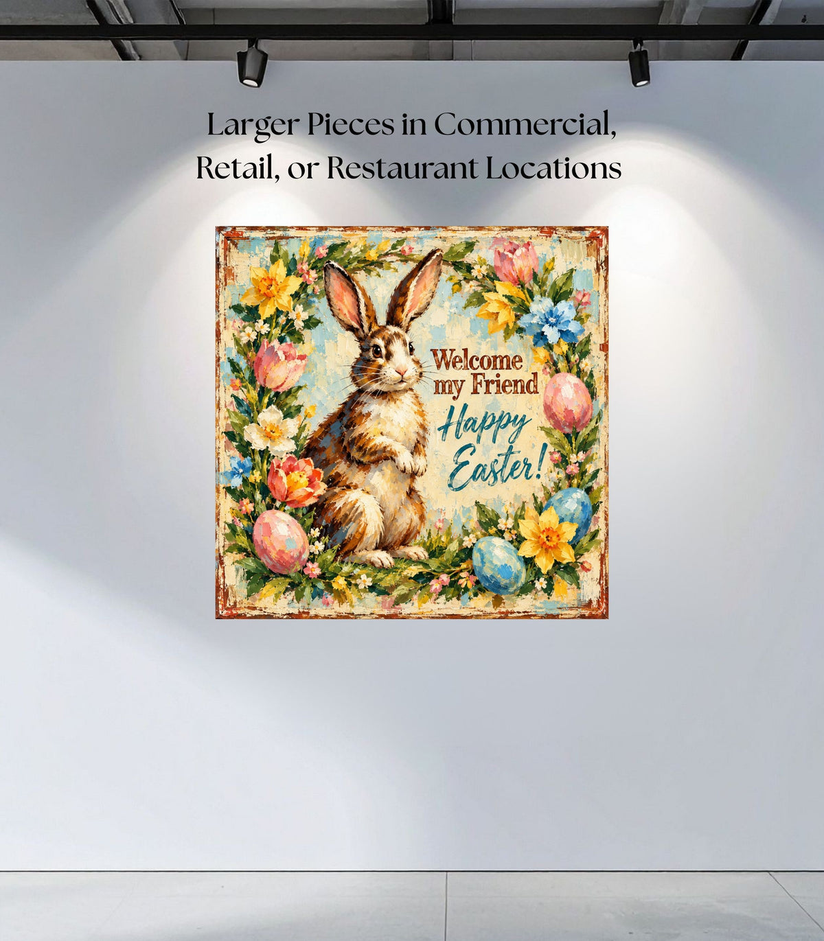 Vintage Welcome My Friend Easter Bunny| Giclee Prints, Canvas, Wood, or Metal Art