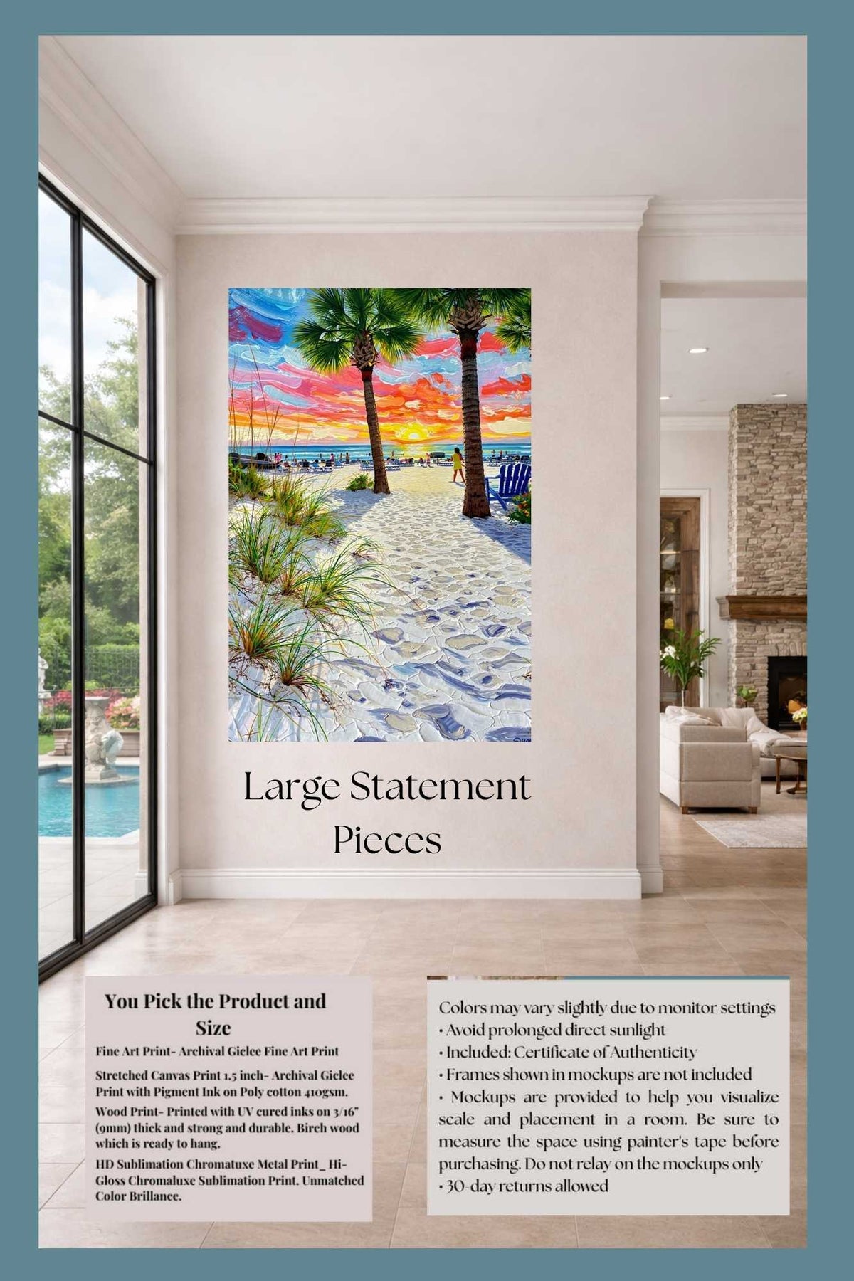 Peaceful Shores | Coastal Beach| Palm Tree Art| Giclee Paper- Wood- Metal- Canvas